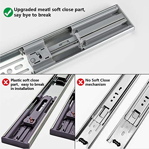LONTAN 14 Inch Soft Close Drawer Slides 1 Pair Heavy Duty Ball Bearing Dresser Drawer Glides 12.4" Extension Cabinet Rails 100 LB Capacity - color: Silver-Soft Close, size: 14 Inch - Drawer Slide