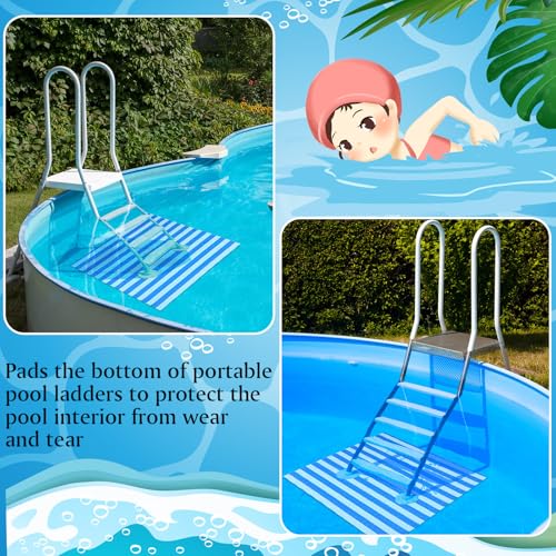 Drydiet Pool Step Mat Above Ground Ladder Mat, Swimming Protective Nonslip Step Pad with Texture, Pool Essentials Accessories for Floor Liners and Stairs, Blue and White Stripes(36 x 36 Inch) - size: 36 x 36 Inch