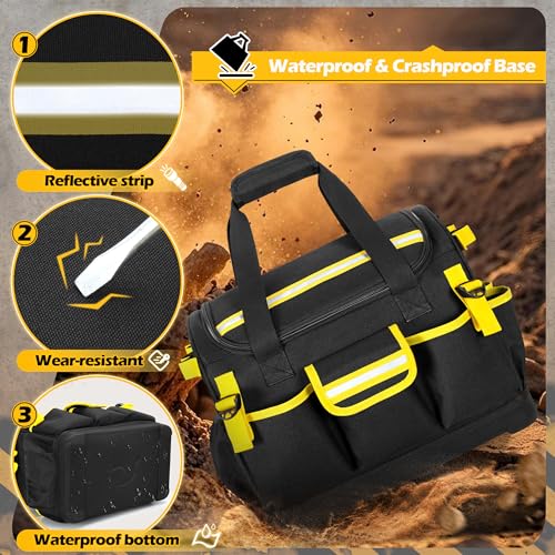 15-Inch Tool Organizer Bag with Hard Base, Heavy Duty Tool Box for Men, Tactical Electrical Work Bag for Electrician, Craftsman, Black