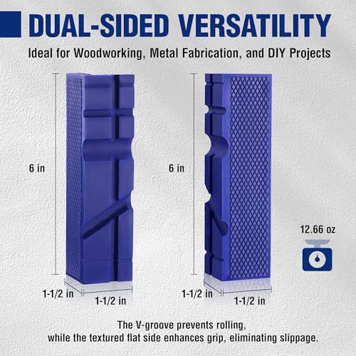 WORKPRO 6" Magnetic Vise Jaw Pads, TPU Soft Grips with Dual-Sided V-Groove & Flat Design, Ideal for Drill Press, Bench Clamp, Metalworking and Woodworking - style: 6"