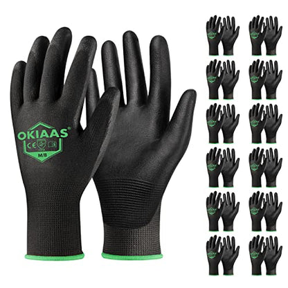 OKIAAS Men's Ultra-Thin and Lightweight Working Gloves with Grip, 12 Pairs, Black, Medium - color: Black (12 Pairs), size: Medium