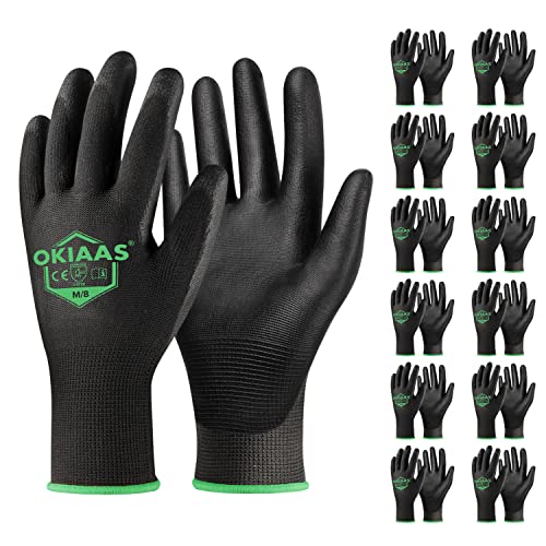 OKIAAS Men's Ultra-Thin and Lightweight Working Gloves with Grip, 12 Pairs, Black, Medium - color: Black (12 Pairs), size: Medium