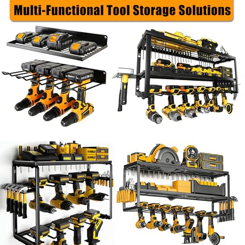 Garage Tool Organizer Wall Mount, 26x12x7.9in Power Storage Rack Garage Holder, 200LB Load-bearing Capacity Heavy Duty Drill Holder for Workshop Shed Van, Big Garage Organization and Storage System