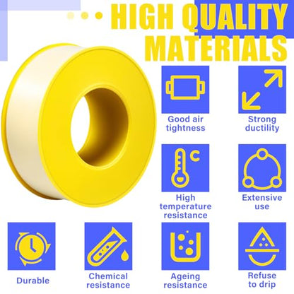 Pangda 8 Rolls Extra-Wide 1/2 Inch x 390 Inch x 4 Mil Gas Pipe Thread Sealant Tape Yellow Gas Line PTFE Tape Thread Seal Tape Plumbers Pipe High Resistance Gas Leak Prevention for Gas Fittings - size: 1/2 inch
