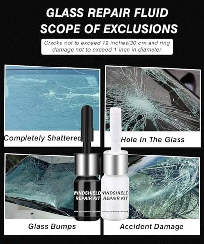 Windshield Repair Kit for Chips and Cracks – Windshield Chip Repair Kit & Windshield Crack Repair Kit – 2 Bottles Glass Repair Liquid for Cracks – DIY Long-Lasting with Invisible Repairs