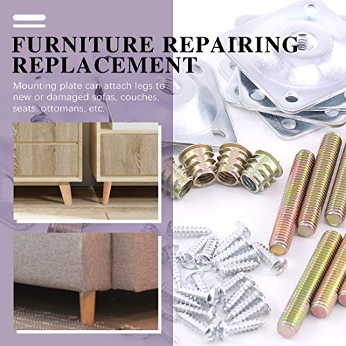 Swpeet 8 Sets Leg Mounting Plates with Hanger Bolts Screws, Furniture Leg Attachment Plates Industrial Strength T-Plate M8 Sofa Legs with Hanger Bolts - style: Sliver Flat Furniture Legs
