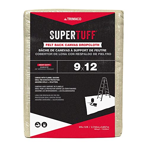 Trimaco FB1 SuperTuff Felt Back Canvas Drop Cloth, 9' X 12', White - size: 9' X 12'