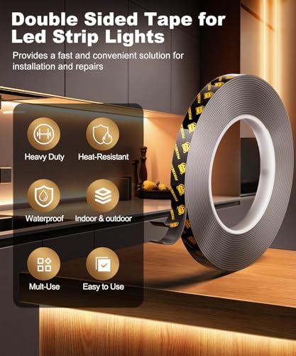 PHIXBEAR Heavy Duty Double Sided Tape for Led Strip Lights, Automotive Trim, Garage, Home Decor, Indoor & Outdoor, 20Ft x 1/4" Heat Resistant Waterproof Adhesive Mounting Tape - size: 1/4" x 20FT