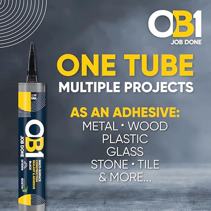 OB1 Universal Caulk Sealant & Adhesive Black 10.1oz | Professional Grade Premium All-in-One Advanced Hybrid 2-in1 | Water Resistant Internal & External | Shrink Crack UV & Fade Resistant | 1 Cartridge - color: Black, size: 10.1oz (Pack of 2)