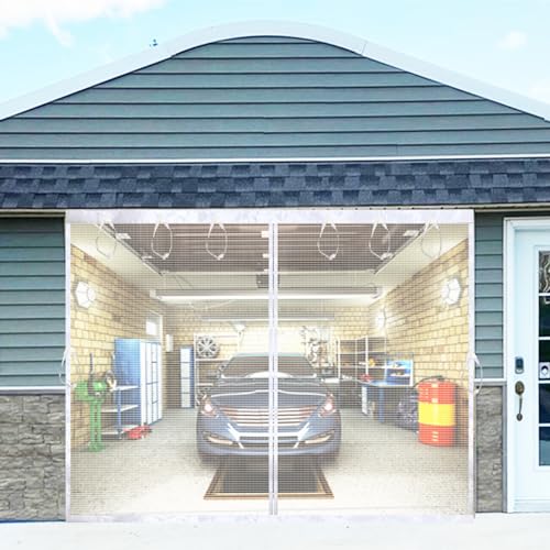 Garage Door Screen Kit 10x8 FT White with Magnetic Closure - Garage Net, Heavy-Duty Fiberglass Mesh for 10x8ft 1 Car Garage, Blocks Bugs & Provides Privacy - Perfect for Patio, Gym or Porch - color: White, size: 10x8ft
