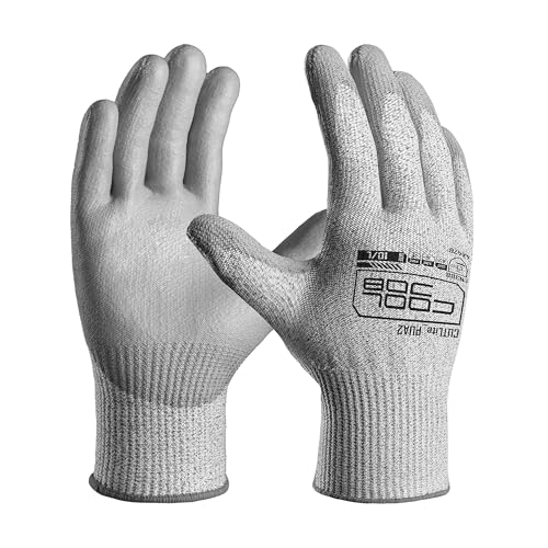 COOLJOB 12/120 Pairs Cut Resistant Safety Work Gloves with Grip, 13 Gauge Seamless Shell with PU Coating, ANSI A2 A4 A6, Gray - size: Medium (Pack of 12), style: Ansi A2 Cut Level