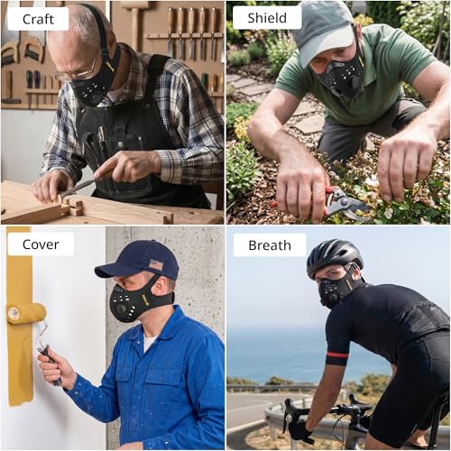FIGHTECH Dust Mask – Reusable Face Mask with Carbon Filters & Air Valves for Woodworking, Construction & Moving