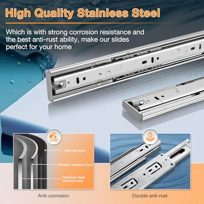 YENUO Soft Close Stainless Steel Full Extension Drawer Slides Side Mount 10 12 14 16 18 20 22 24 inch Ball Bearing Rails Track Guide Glides Runners Heavy 100 lb (Stainless Soft Close-1 Pair, 14 Inch) - color: White-Stainless Soft Close, size: 14 Inch