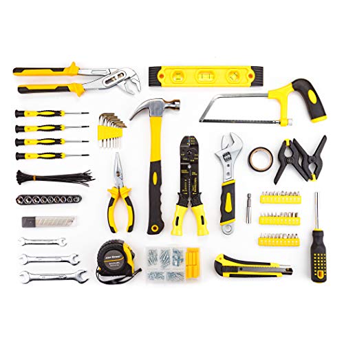 CARTMAN 218-Piece Tool Set General Household Hand Tool Kit with Plastic Toolbox Storage Case Yellow - style: 218 PC