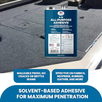 S-18 All-Purpose Adhesive, 1 Gallon - Multi-Purpose, Rubber, Metal, Leather, Felt, Wood, Neoprene, Glass, Flexible, Waterproof, Long Lasting - RH Adhesives - size: 1 gallon
