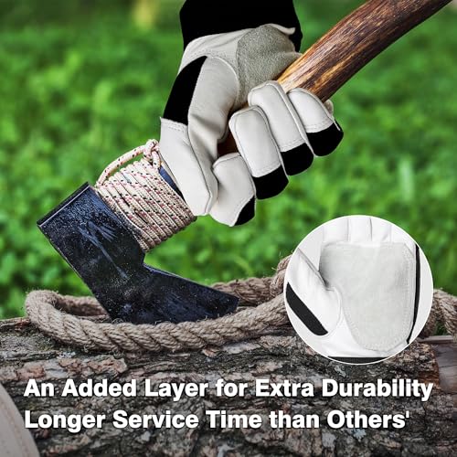 COOLJOB Sheep Skin Leather Garden Gloves with Abrasion Resistant Grip, Thorn Puncture Proof Work Gloves for Landscaping, M-XL - size: X-Large