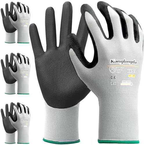 3-Paris Medium Work Gloves for Men and Women, Nitrile Coated Safety Protective Gloves with Grip, Ideal for Gardening, Warehouse, Mechanic, Light Duty Construction Work - color: 3-pairs Kk513, size: Medium