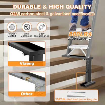 Foldable Heavy Duty Ladder Extender Plus-Adjustable Height 13.4-19.1", Ladder Leveler for Stair-Ladder Aide-Ladder Leveler for Extension Ladders with 27x5.63" Platform-Non-Slip Mat-Holds up to 880lbs