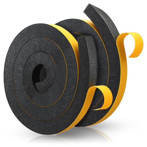 SHENLIU 2 Rolls Foam Weather Stripping with Adhesive, 1.5 Inch x 1.5 Inch High Density Seal Strip Adhesive Closed Cell Weather Strip Total 16 Feet Long for Uneven Gaps Doors Windows
