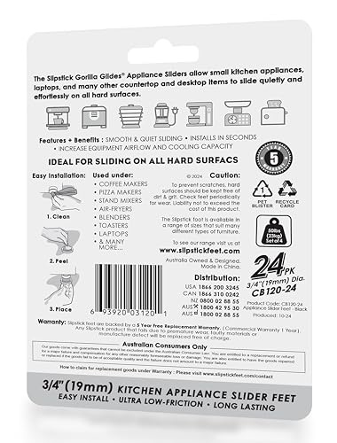 Slipstick GorillaGlides Kitchen Appliance Sliders (24 x 3/4” Round Glides) Self Adhesive Countertop Appliance Sliders Provide Easy Sliding and Saves Space on Counters - size: 3/4 Inch Appliance Sliders - 24 Pack