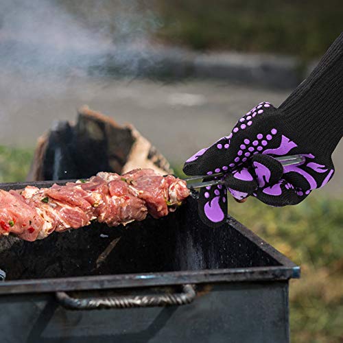 Comsmart BBQ Gloves, 1472 Degree F Heat Resistant Grilling Gloves Silicone Non-Slip Oven Gloves Long Kitchen Gloves for Barbecue, Cooking, Baking, Cutting - color: Purple, size: long