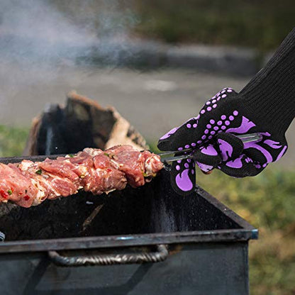 Comsmart BBQ Gloves, 1472 Degree F Heat Resistant Grilling Gloves Silicone Non-Slip Oven Gloves Long Kitchen Gloves for Barbecue, Cooking, Baking, Cutting - color: Purple, size: long