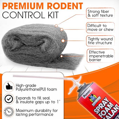 [Upgraded] Rodent Barrier Kit, 3Pcs Steel Wool Included 3Pcs PU Spray Foam for Mice Control, 3.2"x7.5’ Rodent Control Fill Fabric, Gloves, Scissors, Gap Blocker in Hole Pipeline Vent in House, Garage - style: 3Pcs Steel Wool + 3Pcs Spray Foam