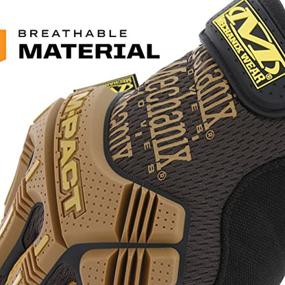 Mechanix Wear M-Pact Leather Gloves - Leather Impact-Resistant Work Gloves for Hand Support - Breathable Design - Shock Absorbing - Machine Washable - Brown/Black - Medium - size: Medium