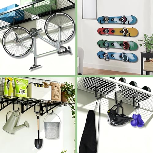 4 Pack Bike Hooks for Garage, Bike Hanging Hooks 55lbs Heavy Duty Ceiling Mount Hooks for Secure Bike Storage in Garage with Anti Slip Rubber Coating Black