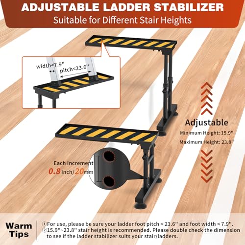 Adjustable Ladder Extender for Stairs, Metal Ladder Extender Stabilizer with Non-Slip Pad & Rubber Feet, Leveler for Straight/Extension/Telescope Ladders(550LBS Capacity, 15.9" to 23.8"H Adjustable) - color: Black