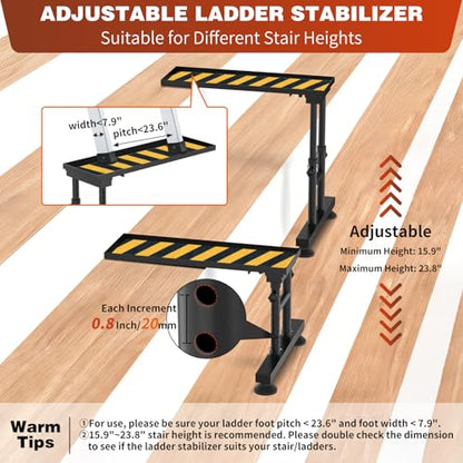 Adjustable Ladder Extender for Stairs, Metal Ladder Extender Stabilizer with Non-Slip Pad & Rubber Feet, Leveler for Straight/Extension/Telescope Ladders(550LBS Capacity, 15.9" to 23.8"H Adjustable) - color: Black