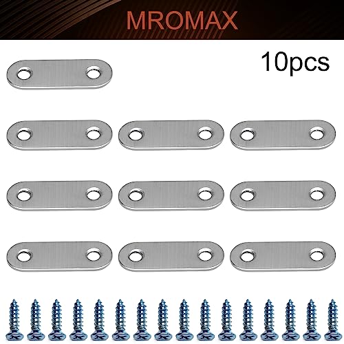 MroMax Mending Repair Plate 1.85 Inch Stainless Steel Flat Straight Brace Brackets Mending Joining Plates Repair Fixing Bracket Connector with Screws Silver Flat Mending Plate for Wood 10pcs - size: 1.85"x0.63" 10Pcs