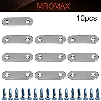 MroMax Mending Repair Plate 1.85 Inch Stainless Steel Flat Straight Brace Brackets Mending Joining Plates Repair Fixing Bracket Connector with Screws Silver Flat Mending Plate for Wood 10pcs - size: 1.85"x0.63" 10Pcs