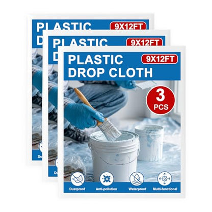 3pcs 9x12ft Painter Plastic Drop Cloths Sheet,Waterproof Anti-dust Cover, Disposable Tarp for Painting for Couch/Furniture Cover - size: 3pack