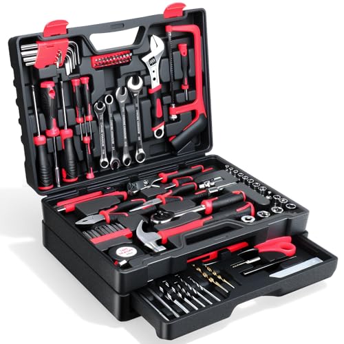 Tool Set- 412 Piece Home Repair/Auto Tool Kit, Storage Organizer with Drawers, Toolbox Storage Case for Women & Men, Perfect for Homeowner, Diyer, Handyman, DIY- Red - color: Red