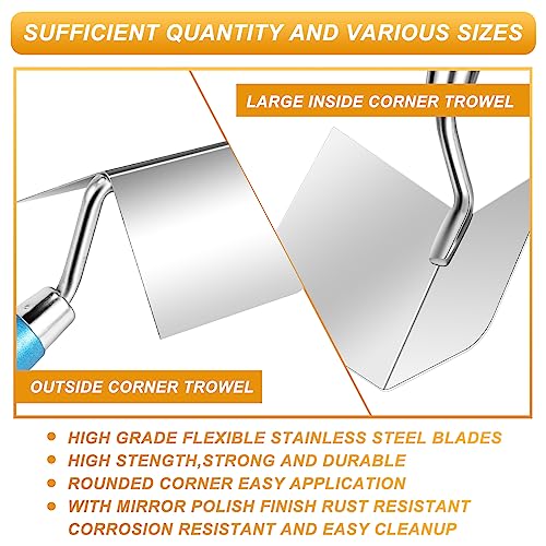 Lasnten 9 Pcs Drywall Knife and Drywall Corner Tool Set Includes Paint Scraper Knives Inside Outside Stainless Steel Corner Trowel, 16" Mud Pan Mixer with Soft Grip Handle for Wallpaper