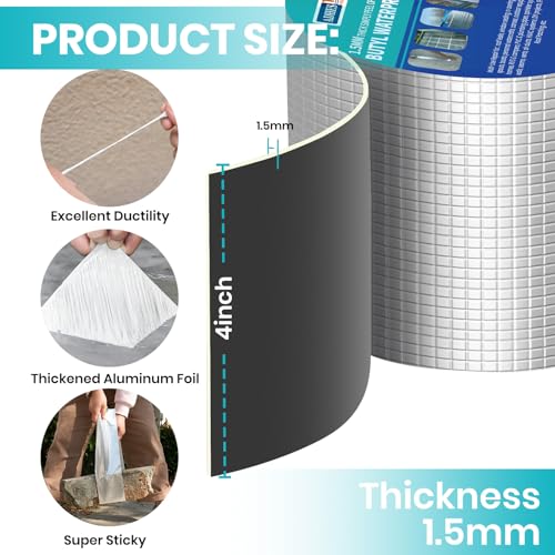 ADHES Extra Thick Butyl Tape 4 Inch x 16 Feet x 1.5mm – 50% Thicker for Superior Waterproof Sealing – Weatherproof Butyl Sealant Tape for RV Repairs, Roof Leaks, Window Seals, Pipe Seals, and More - size: 4 inch