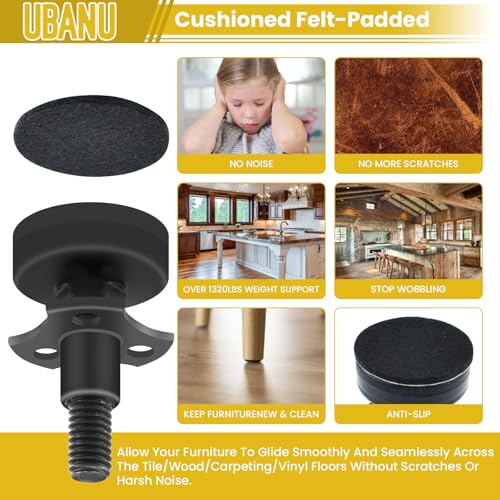 Adjustable Leveling Feet, 4 Pack 3/8"-16 Threaded Heavy Duty Leg Levelers T-Nut Kit, Large Base Furniture Levelers Support 1320LBs for Tables Cabinets Chairs Workbench Sofa and More