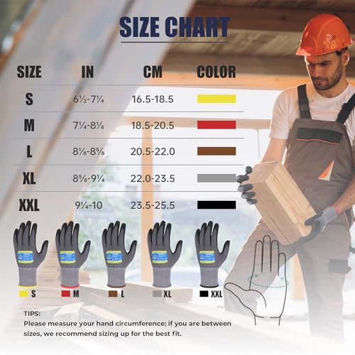 HANDLANDY 6 Pairs Safety Work Gloves with MicroFoam Nitrile Coated - Breathable Nylon Gloves with Grip for Men & Women - size: 9/Large, style: 6 Pairs - Gray