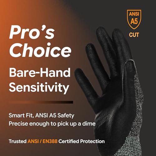 DEX FIT Level 5 Cut Resistant Gloves Cru553, 3D-Comfort Stretchy Fit, Power Grip, Professional Grade, Thin, Touch-Screen Compatible, Durable, Machine Washable; Gray XS (6) 1 Pair - color: Grey, size: X-Small