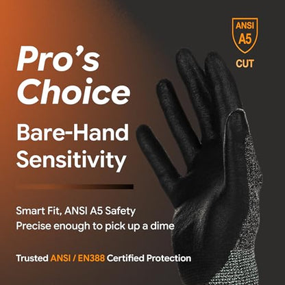 DEX FIT Level 5 Cut Resistant Gloves Cru553, 3D-Comfort Stretchy Fit, Power Grip, Professional Grade, Thin, Touch-Screen Compatible, Durable, Machine Washable; Black Gray S (7) 1 Pair - color: Blackgrey, size: Small