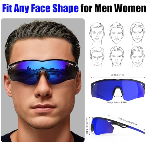 Polarized Sports Sunglasses for Men Women,Wrap Around Sun Glasses for Running Cycling Baseball Fishing Golf Hiking - color: Black Blue