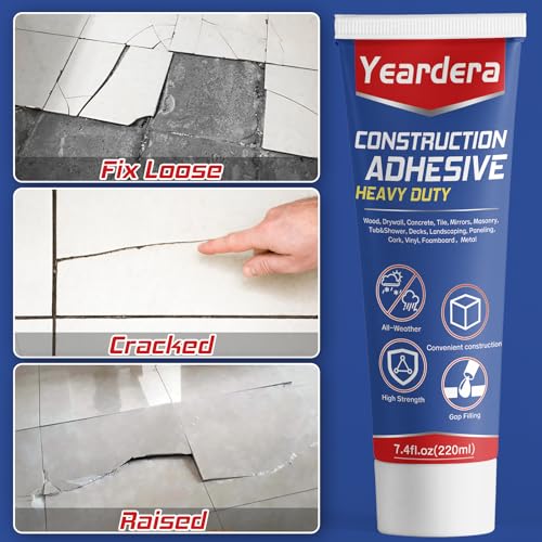 Yeardera Heavy Duty Construction Adhesive, 7.4 Ounce Cement Glue Squeeze Tube, Versatile Construction Glue for Tile, Floor, Stone, Wood, Wall & More, Pack of 1 (CZJS-001)