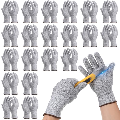 20 Pairs Cut Resistant Gloves Level 5 Protection Kitchen Anti-Cutting Gloves Cutting-Proof Glove for Shucking Fish Meat Wood Carving (Gray)