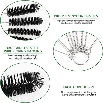 CiaraQ Bottle Cleaning Brushes, 9.8 Inch Nylon Tube Brush Set, Cleaner for Narrow Neck Bottles Cups with Hook, Set of 10pcs - color: Black, size: 9.8 Inch (10pcs)