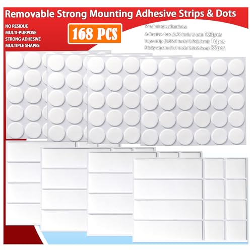 Urdar Brunnr Double Sided Tape for Hanging Picture Poster Decorations, Removable Strong Mounting Adhesive Strips Dots for Balloon, Photo, Art Craft, Party Supplies - style: 0.8in Dots and strips