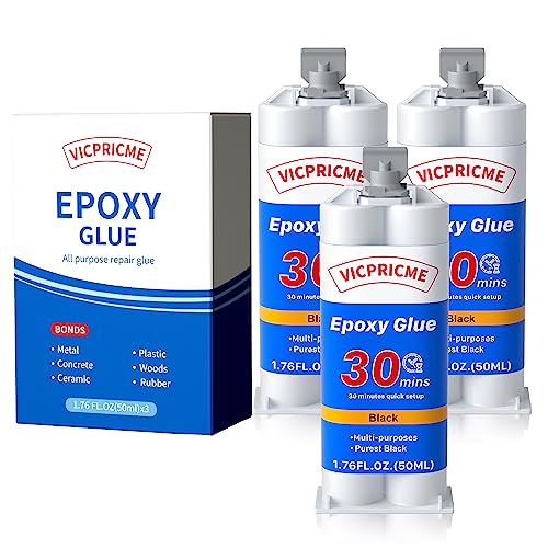 Vicpricme Plastic Glue,2 Part Epoxy Glue Black, 1.76oz Syringe, Waterproof Plastic Weld Adhesive, can Bond Metal, Plastics, Wood, Ceramics, is The Best Golf Club Epoxy Resin Crack Repair Glues (3) - size: Black 3pcs