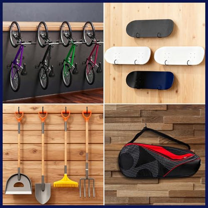 4 Pack Bike Hooks for Garage, Heavy Duty Bike Storage Hooks with M10 x 1.5 Machine Thread and Rubber Coating, Perfect Bicycle Hanging Wall Mount Hanger for Wall and Ceiling Bicycle Storage
