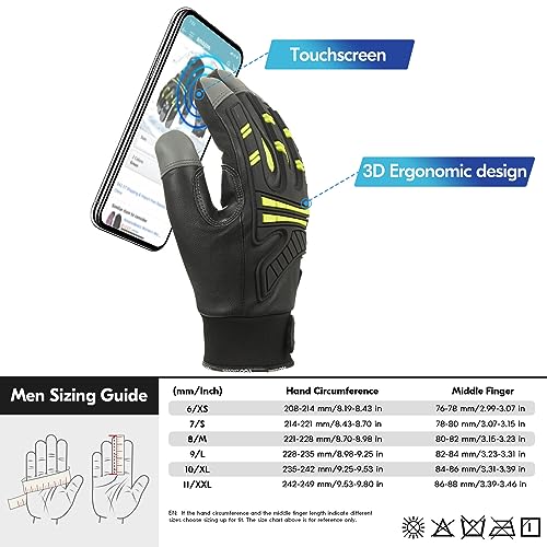 Vgo... -4℉ or above Winter Waterproof High Dexterity Heavy Duty Mechanic Glove, Anti-vibration, Anti-abrasion, Touchscreen (1 Pair,M,Green,GA8954FW) - color: Green, size: Medium