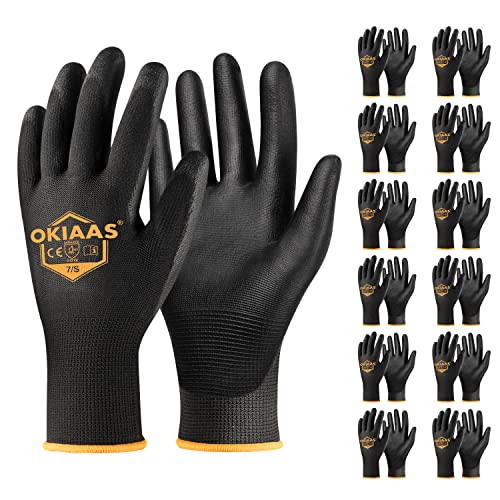 OKIAAS Men's Ultra-Thin and Lightweight Working Gloves with Grip, 12 Pairs, Black, Small - color: Black (12 Pairs), size: Small
